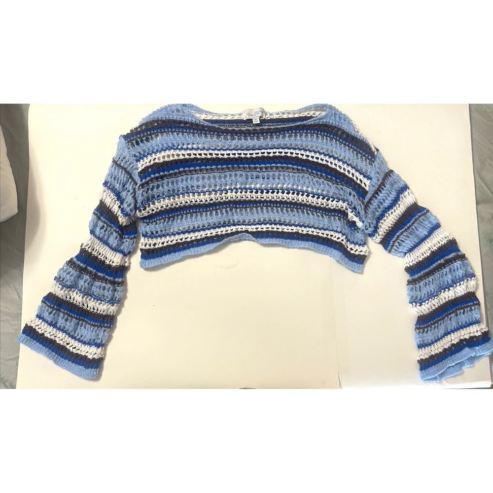 Your Favorite by PacSun Women's XS Blue White Brown Striped Open-Knit Pullover